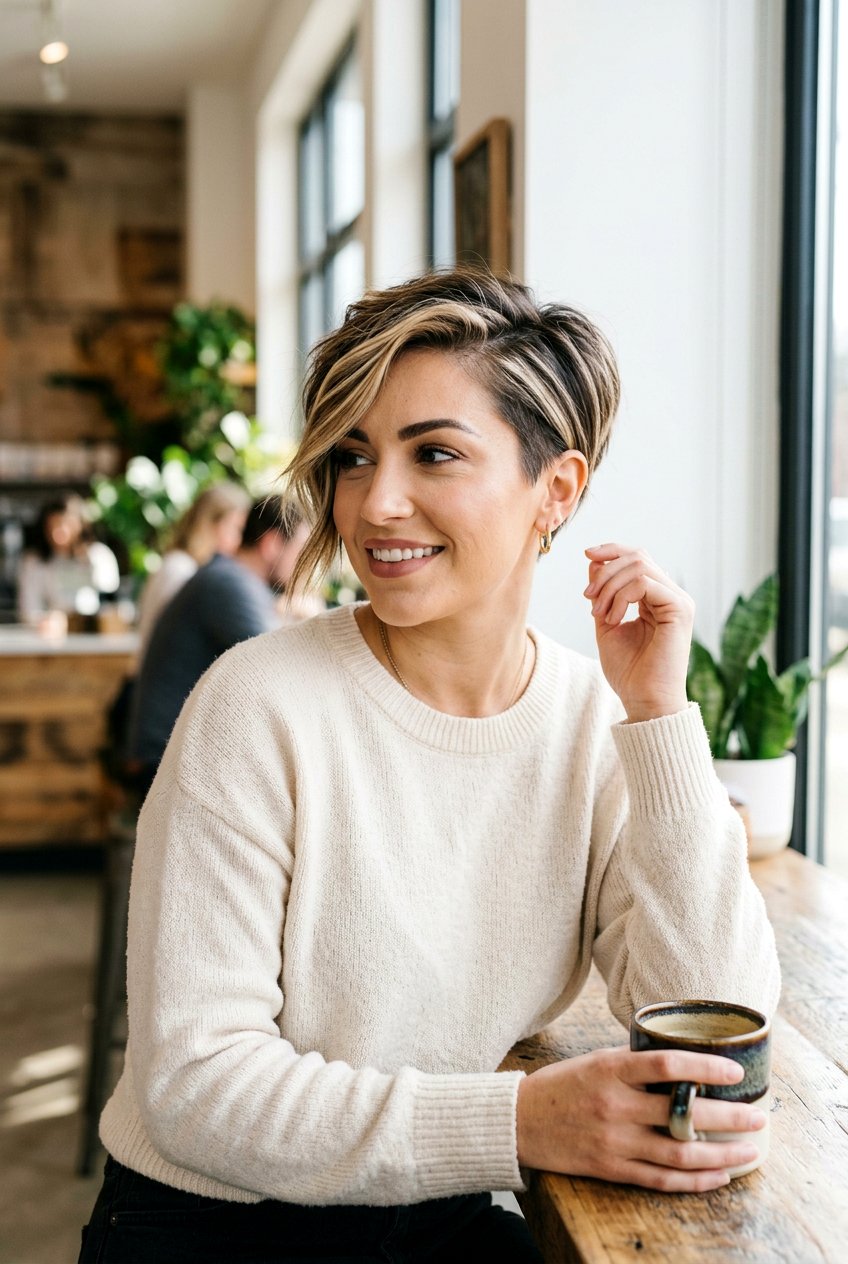 Asymmetrical Pixie Haircut With Balayage - 20 balayage on pixie haircut - 20 balayage on pixie haircut