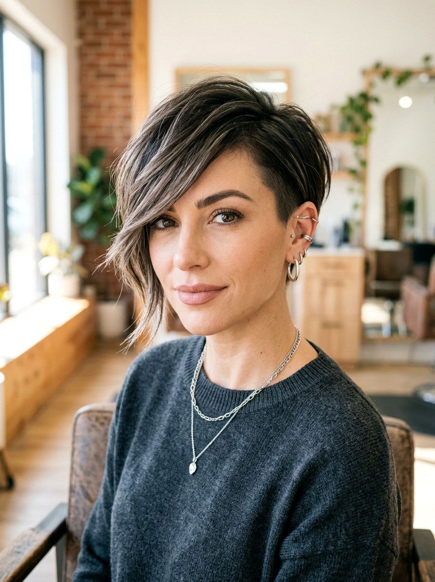 Asymmetrical Pixie With Long Bangs - 20 soft feathered pixie for older women - 20 soft feathered pixie for older women