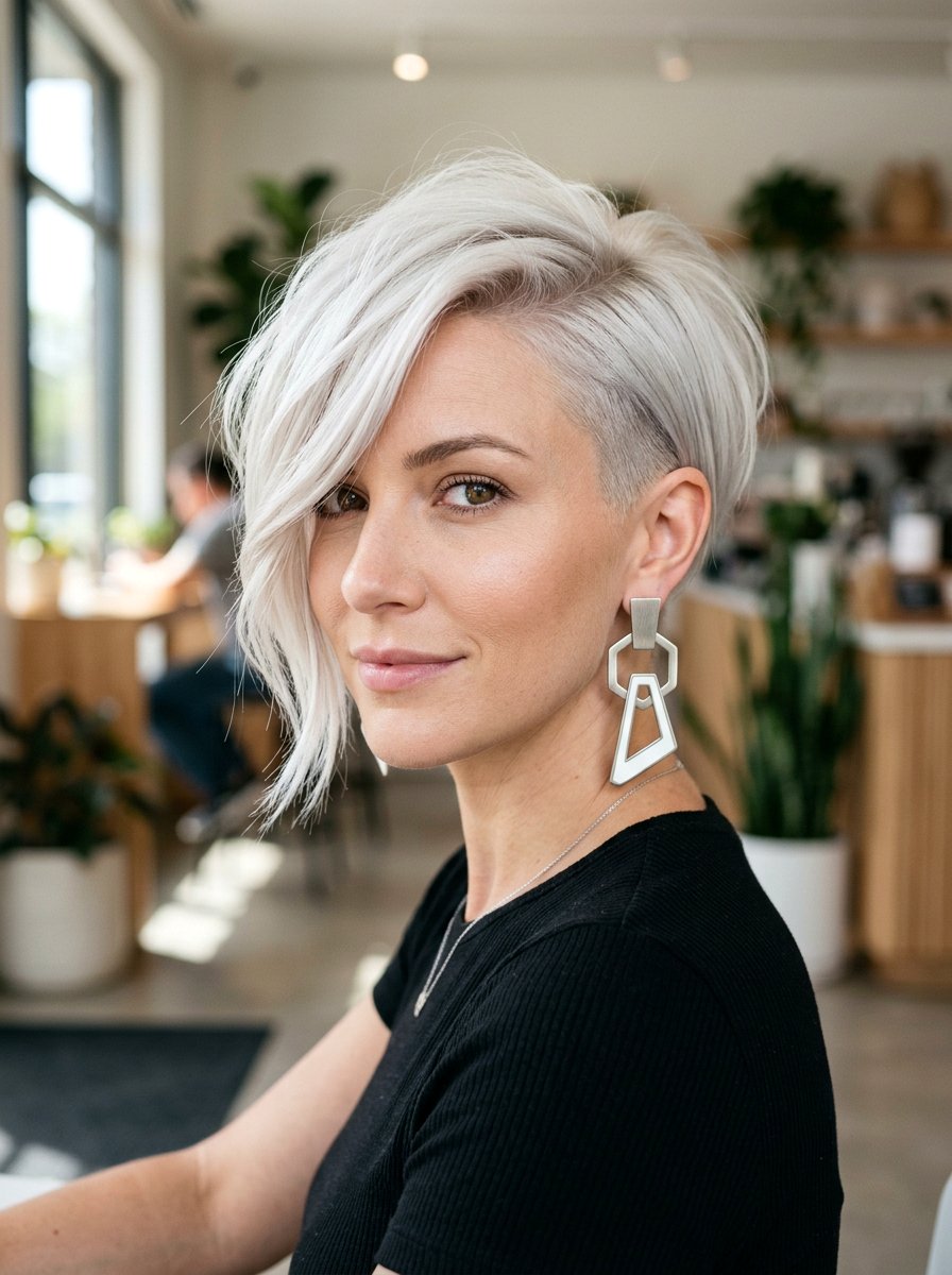 Asymmetrical Pixie With Side Swept Bangs - 20 pixie cut with side swept bangs for older women - 20 pixie cut with side swept bangs for older women