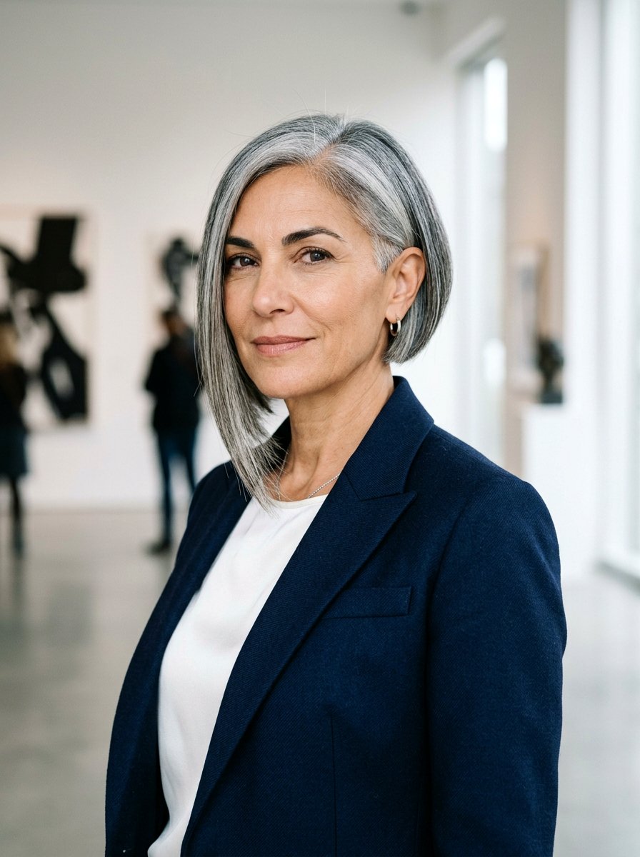 Asymmetrical Salt And Pepper Bob - 20 salt and pepper bob for older women - 20 salt and pepper bob for older women