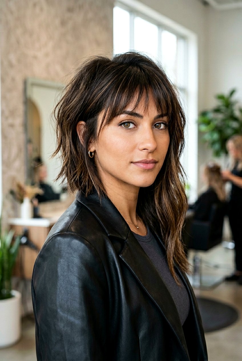 Asymmetrical Shoulder Length Haircut With Wispy Bangs - 20 shoulder length haircut with wispy bangs