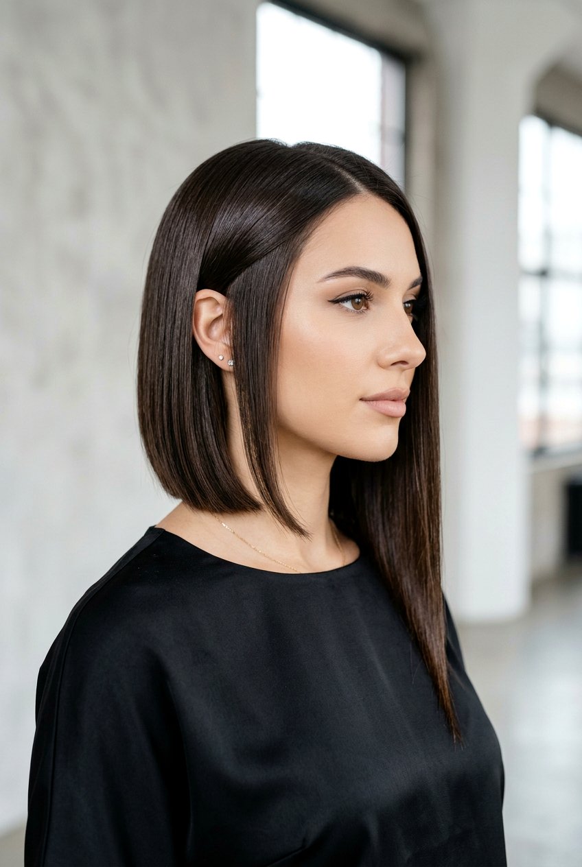 Asymmetrical Silk Straight Bob - 20 silk straight hair ideas - 20 silk straight hair ideas