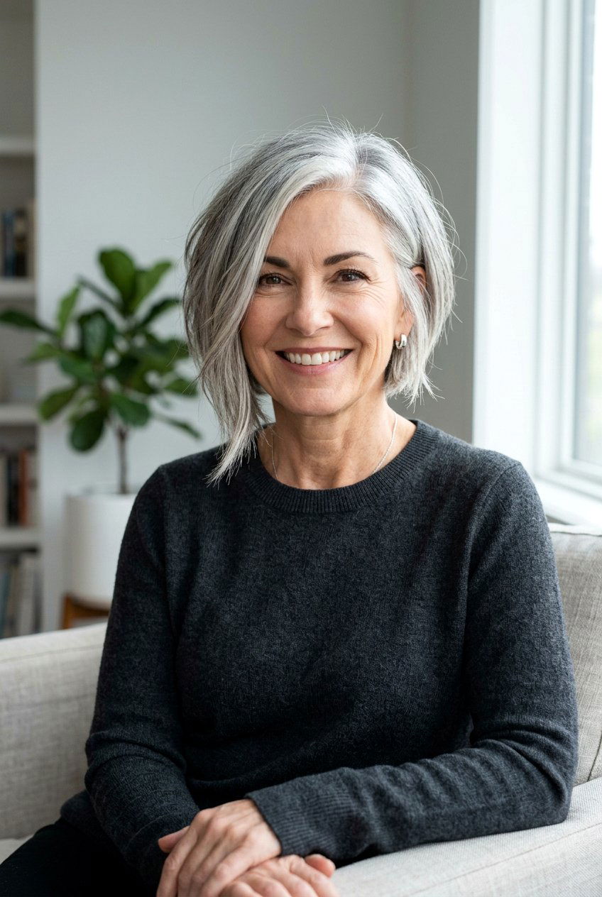 Asymmetrical Silver Bob Haircut - 20 mature women silver gray hair ideas - 20 mature women silver gray hair ideas