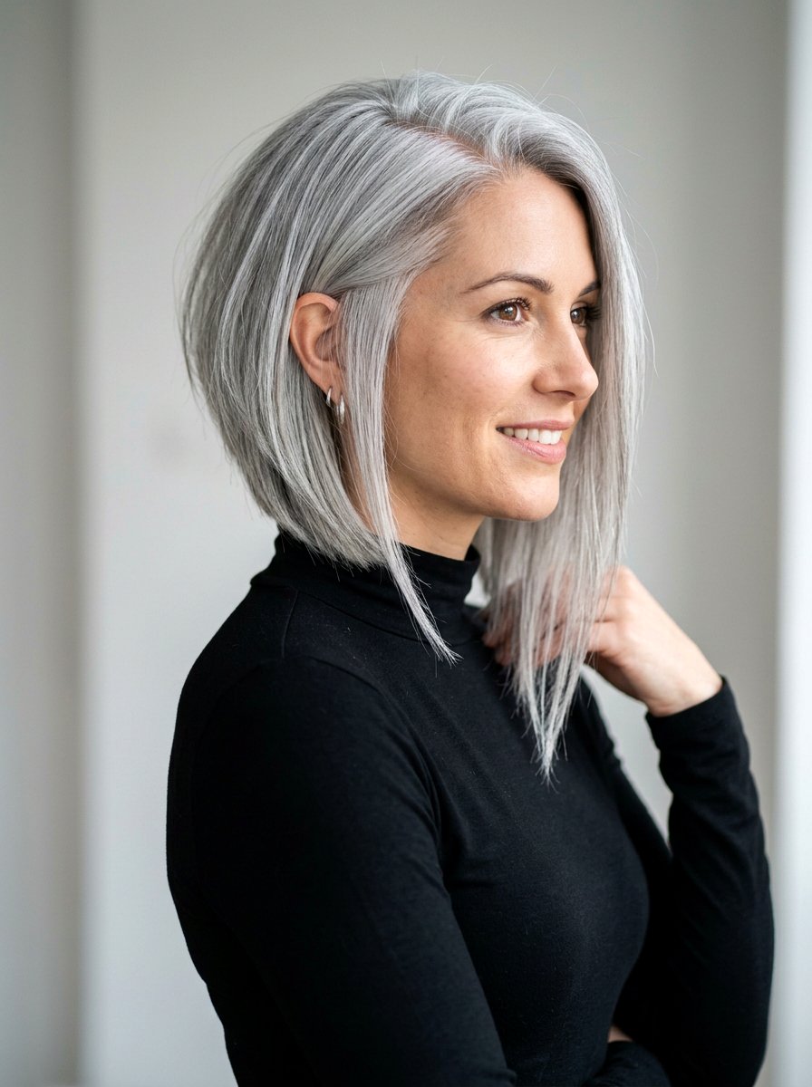 Asymmetrical Silver Lob Haircut - 20 silver lob haircut for women - 20 silver lob haircut for women