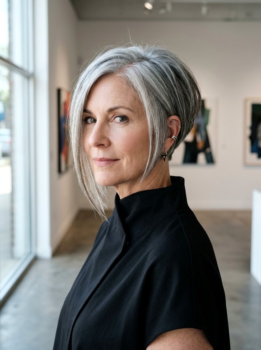 Asymmetrical Stacked Bob - 20 stacked bob for fine gray hair - 20 stacked bob for fine gray hair