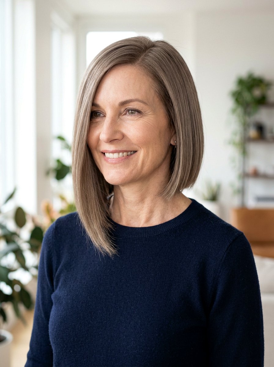 Asymmetrical Straight Bob - 20 straight haircut for women over 50 - 20 straight haircut for women over 50