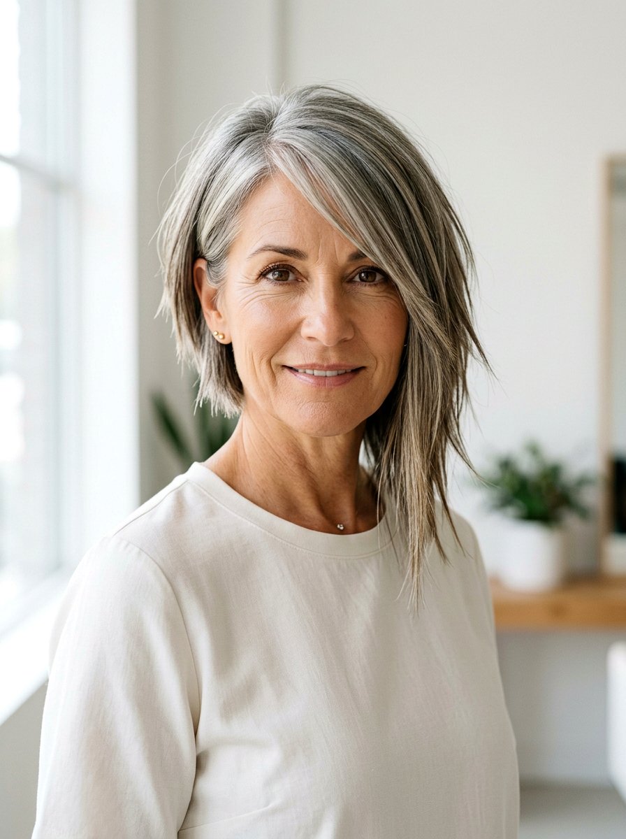 Asymmetrical Straight Shag Haircut - 20 straight shag haircut for women over 50 - 20 straight shag haircut for women over 50