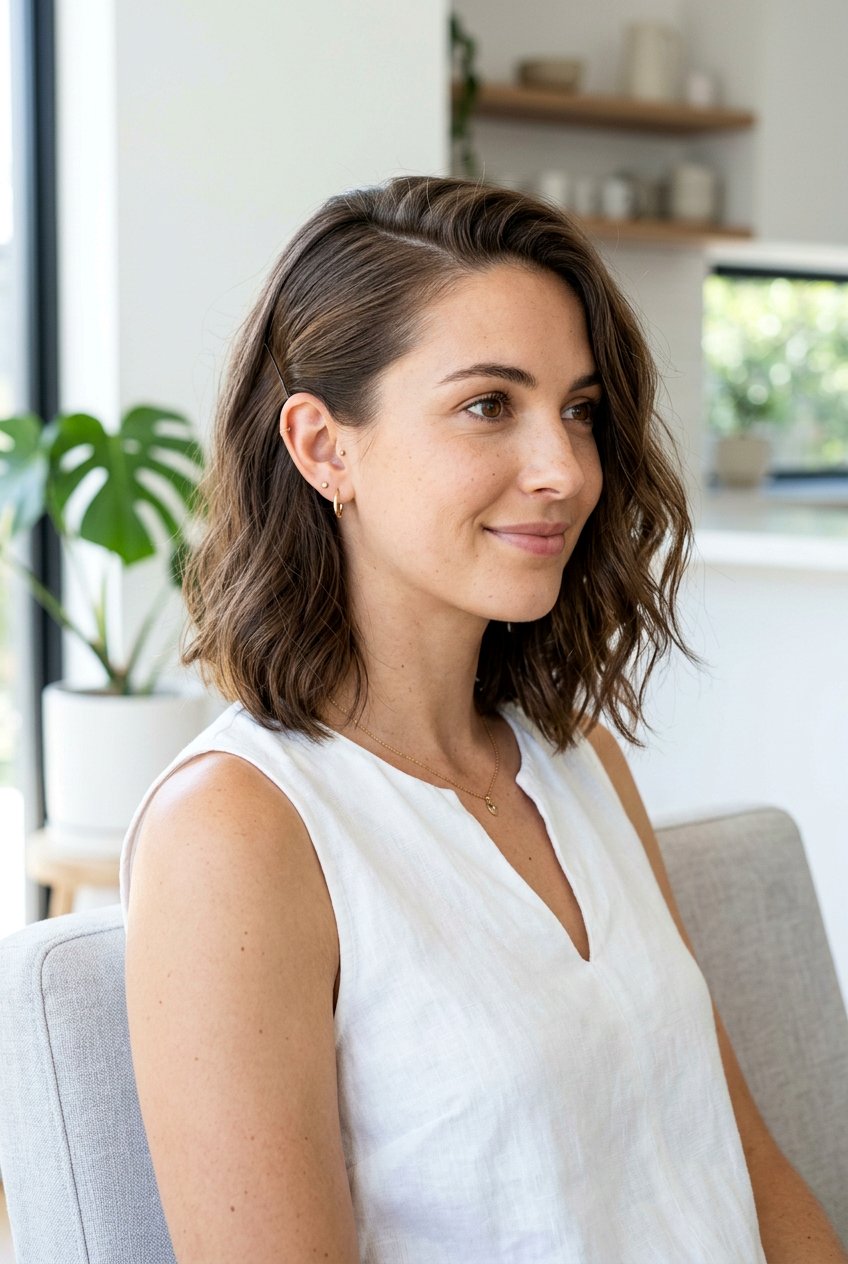 Asymmetrical Tucked Side - 20 picture day hairstyle for shoulder length hair - 20 picture day hairstyle for shoulder length hair