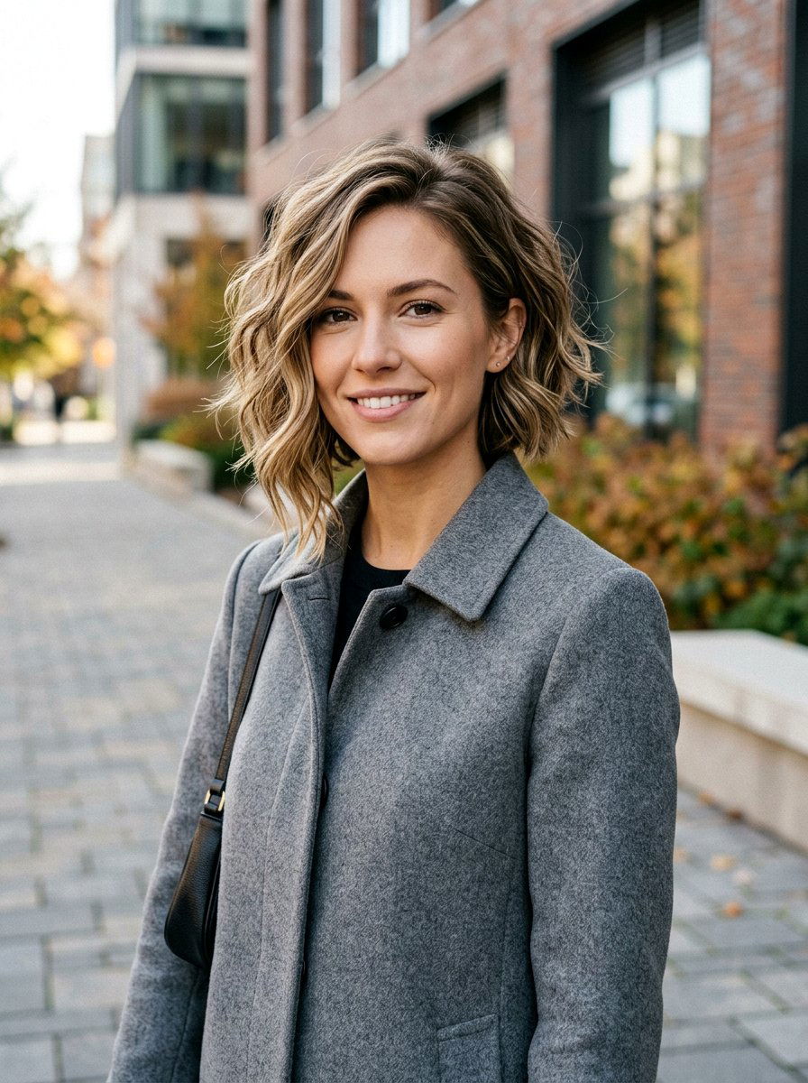 Asymmetrical Wavy Chin Length Bob With Layers - 20 wavy chin length bob with layers - 20 wavy chin length bob with layers