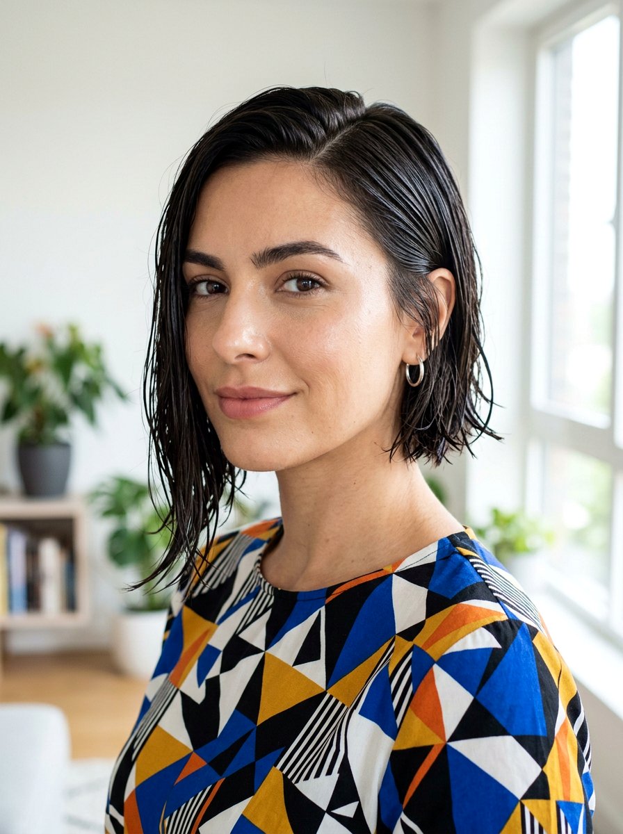 Asymmetrical Wet Look Bob - 20 wet look bob hairstyle - 20 wet look bob hairstyle