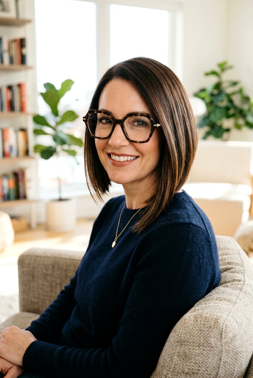 Asymmetrical bob - 20 hairstyles for women over 40 with glasses - 20 hairstyles for women over 40 with glasses