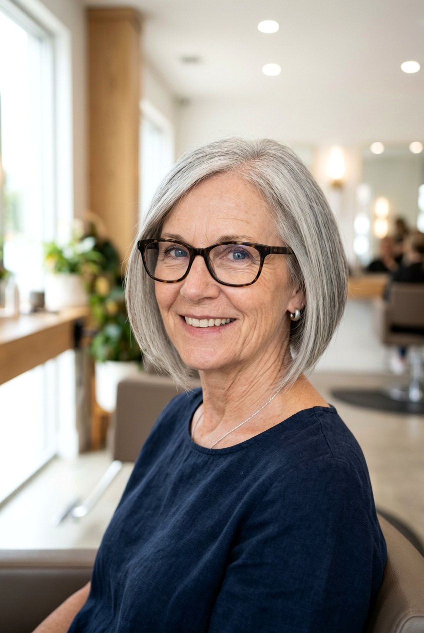 Asymmetrical bob for thin hair - 20 hairstyles for women over 50 with glasses - 20 hairstyles for women over 50 with glasses