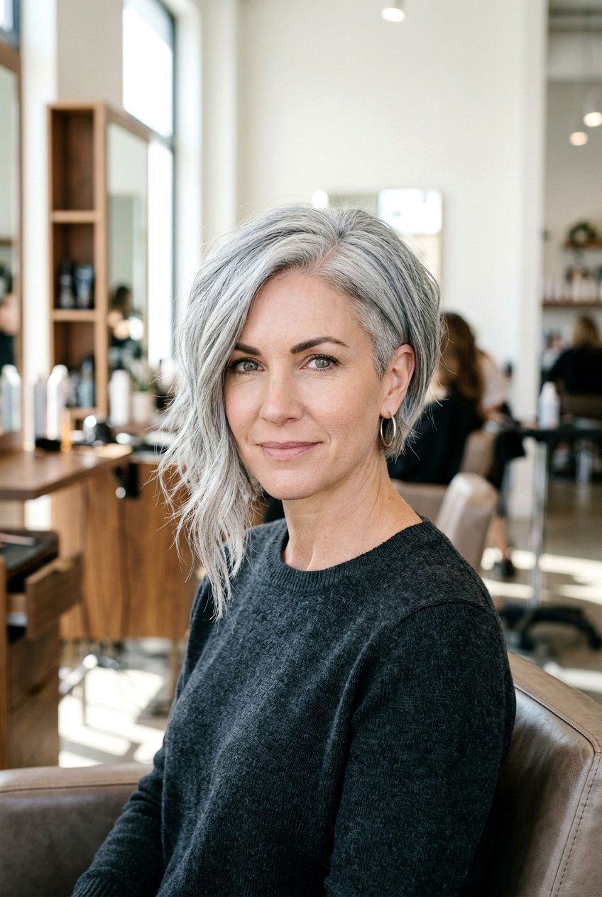 Asymmetrical gray bob - 20 short gray hairstyles - 20 short gray hairstyles