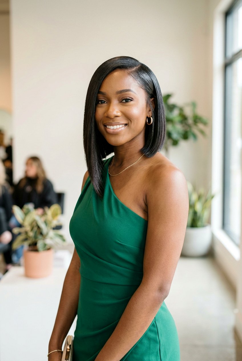 Asymmetrical silk press bob - 20 silk press on short natural bob - 20 silk press on short natural bob