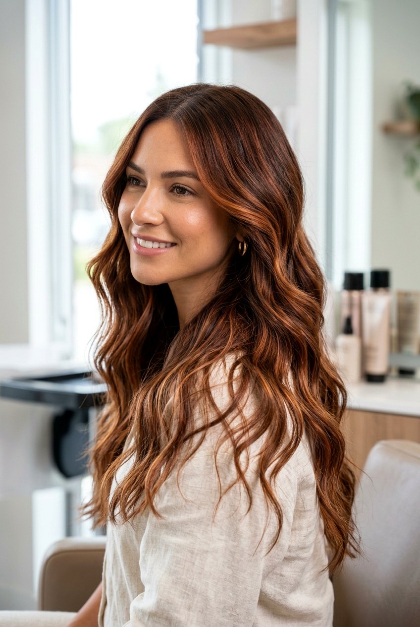 Auburn And Copper Highlights - 20 chestnut brunette with copper ribbons - 20 chestnut brunette with copper ribbons