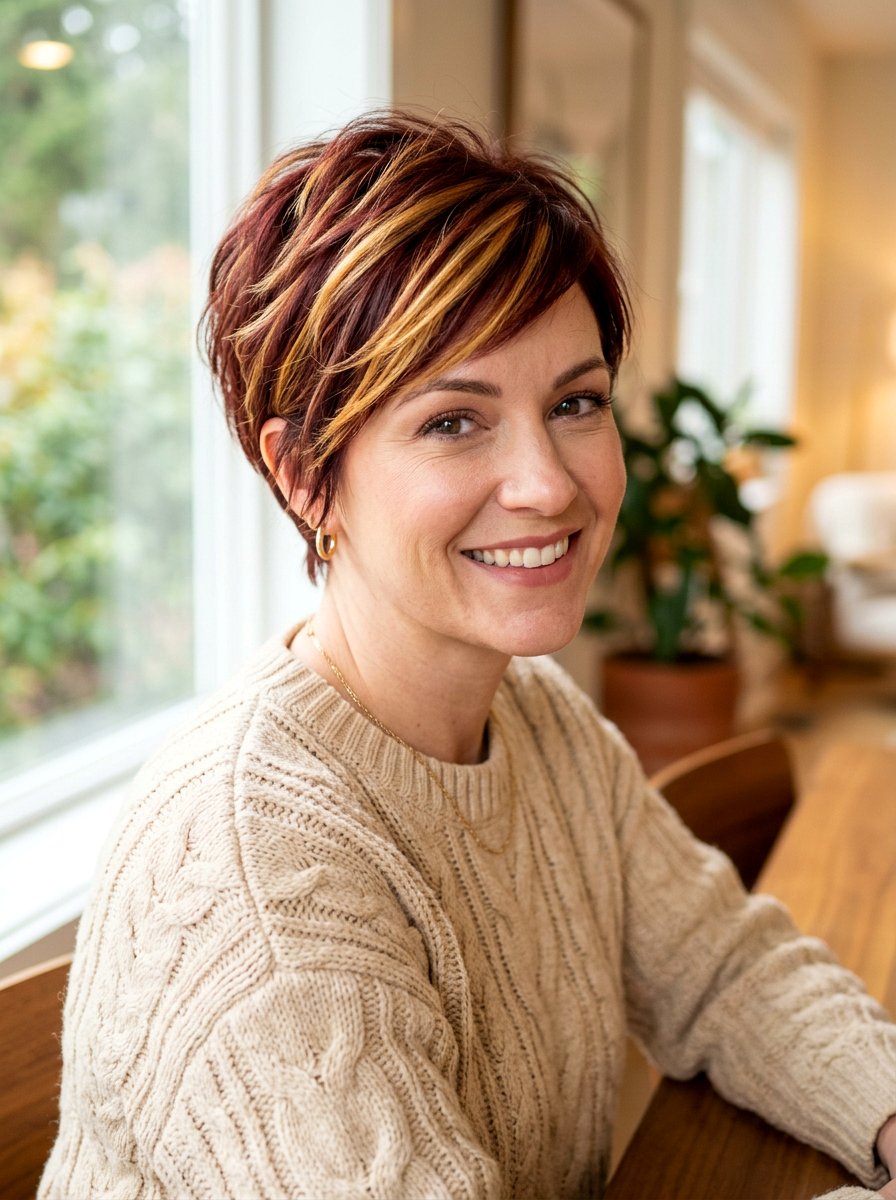 Auburn And Gold Pixie Cut - 20 dimensional pixie hair color ideas - 20 dimensional pixie hair color ideas