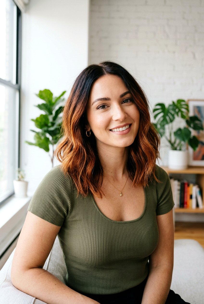 Auburn Balayage Lob on Dark Hair - 20 auburn balayage on dark hair - 20 auburn balayage on dark hair