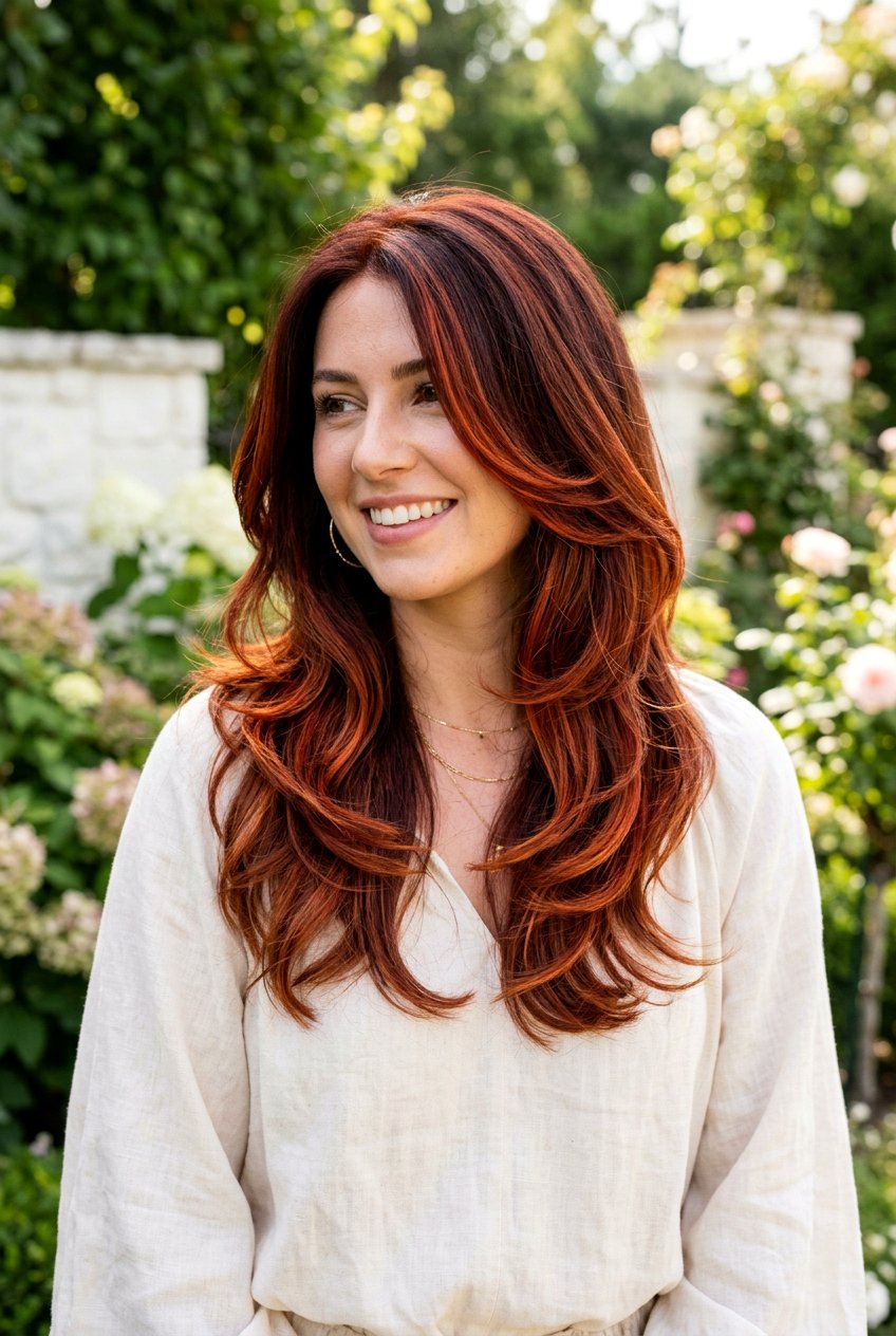 Auburn Balayage On Layered Hair - 20 natural looking auburn balayage