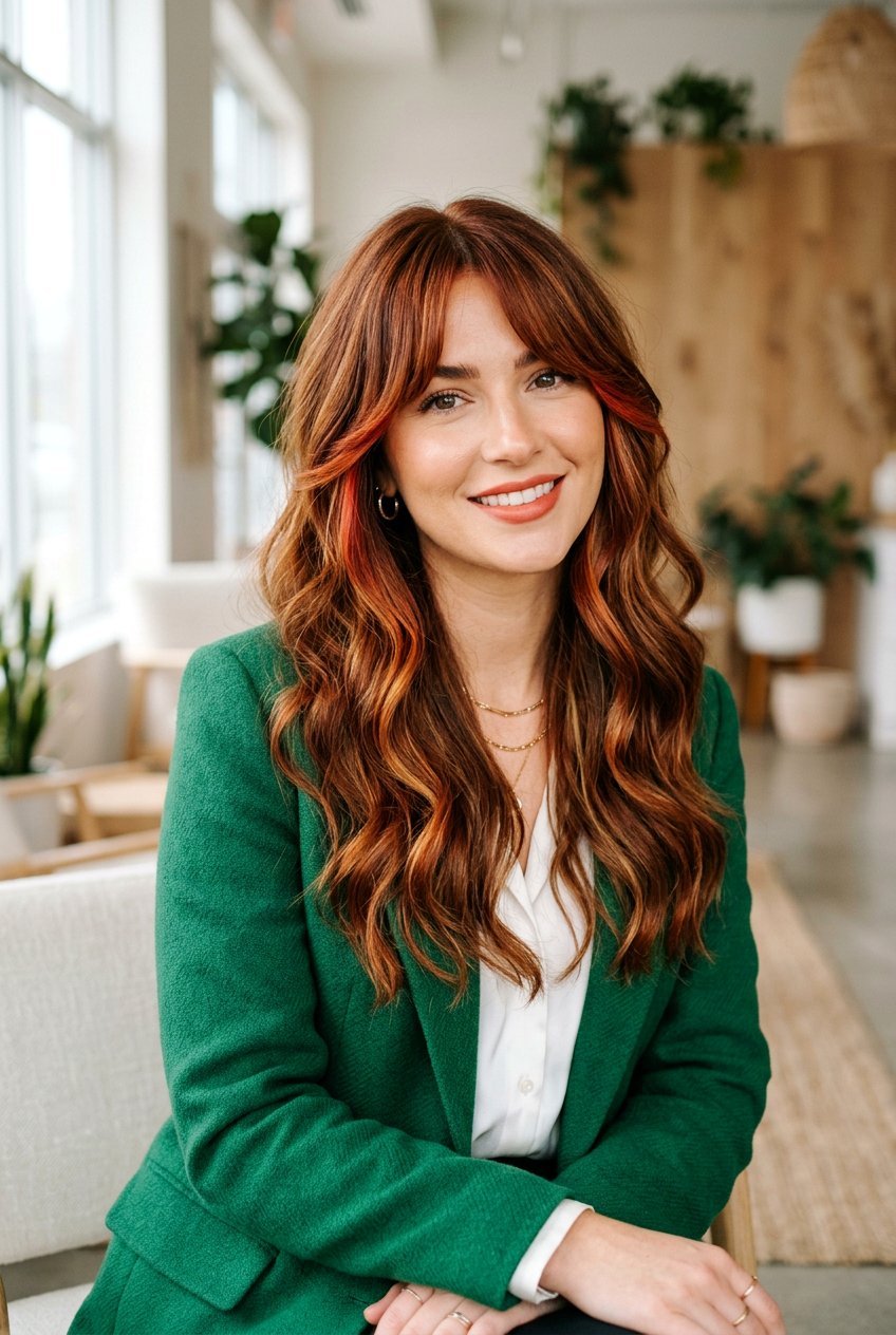 Auburn Balayage With Curtain Bangs - 20 natural looking auburn balayage - 20 natural looking auburn balayage