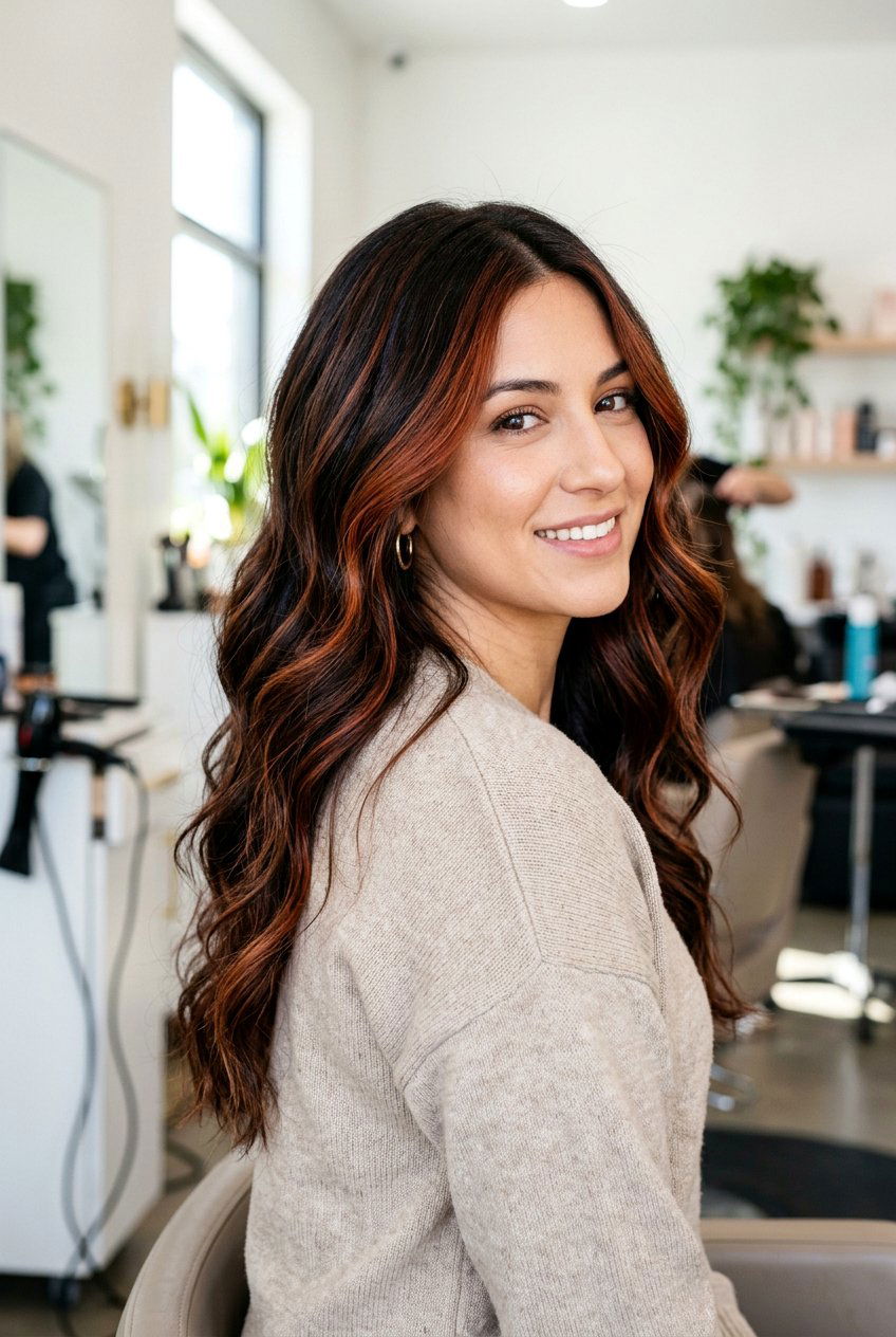 Auburn Balayage on Dark Hair with Lowlights - 20 auburn balayage on dark hair - 20 auburn balayage on dark hair