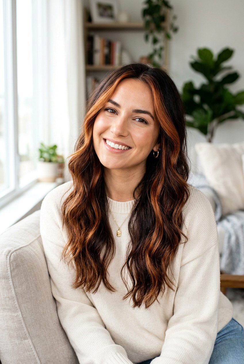 Auburn Balayage with Face Framing Highlights - 20 auburn balayage on dark hair - 20 auburn balayage on dark hair