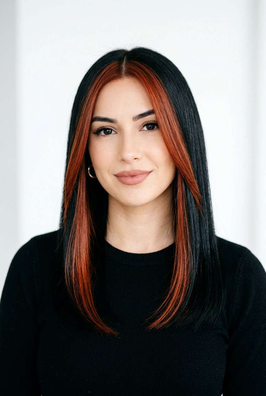 Auburn Copper Face Framing on Black Hair - 20 copper face framing pieces - 20 copper face framing pieces