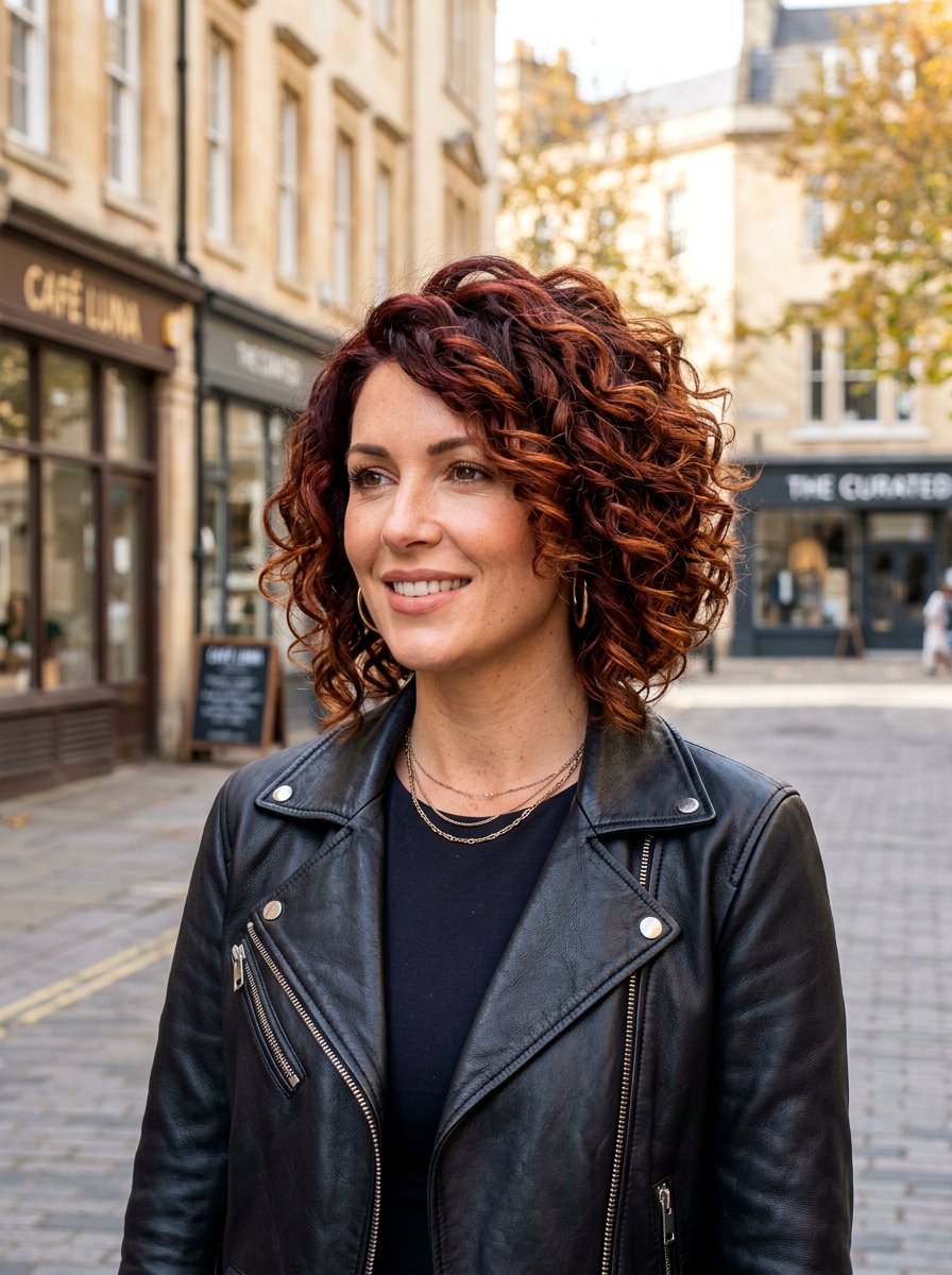 Auburn Dimensional Balayage Inverted Curly Bob - 20 dimensional balayage for curly bob - 20 dimensional balayage for curly bob