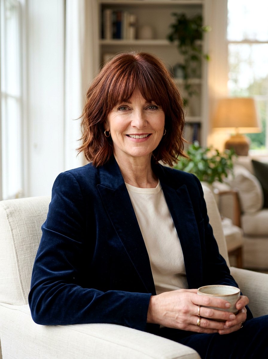 Auburn Layered Bob With Fringe - 20 layered bob with curtain bangs for women over 50 - 20 layered bob with curtain bangs for women over 50