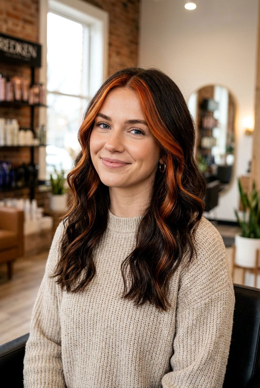 Auburn Money Piece On Dark Brown Hair - 20 auburn highlights on dark brown hair - 20 auburn highlights on dark brown hair