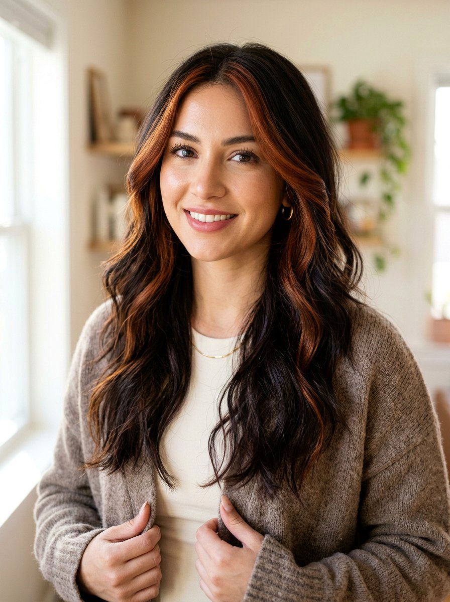 Auburn Money Piece on Dark Brown Hair - 20 pumpkin spice money piece hair - 20 pumpkin spice money piece hair