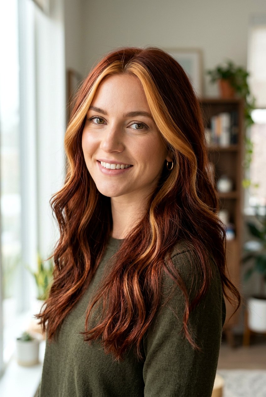 Auburn Red Hair with Blonde Money Piece - 20 red hair with blonde money piece - 20 red hair with blonde money piece