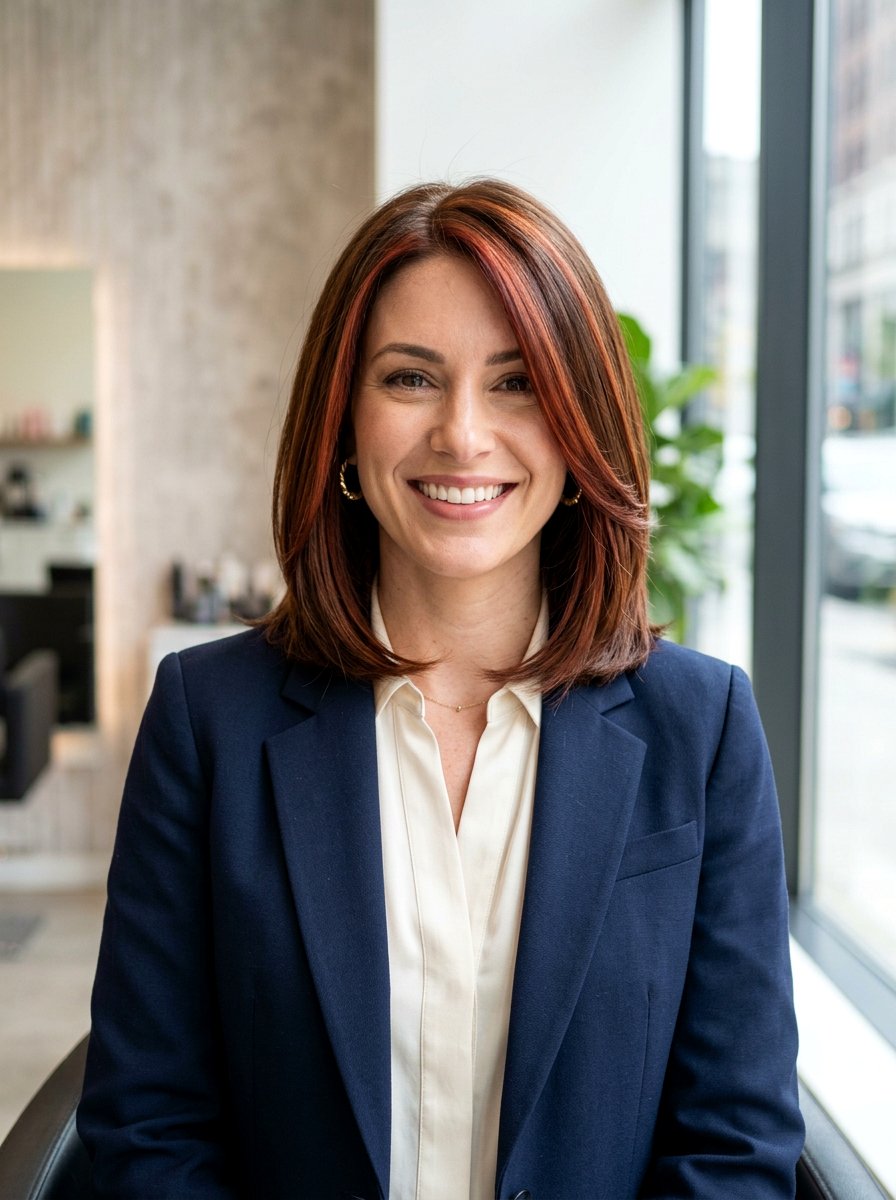 Auburn Ribbon Highlights On Medium Brown Bob - 20 ribbon highlights for medium brown hair - 20 ribbon highlights for medium brown hair