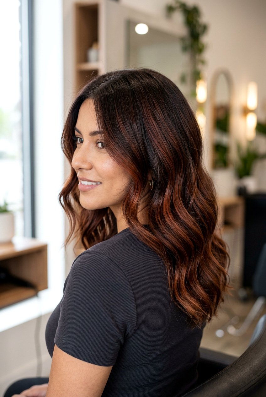 Auburn balayage on dark brown hair - 20 high contrast balayage hair - 20 high contrast balayage hair