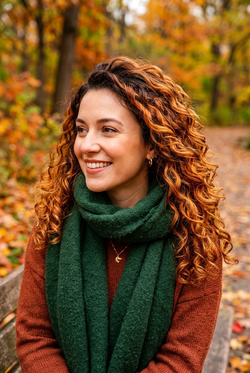 Autumnal Leaf Copper Balayage - 20 copper balayage for curly hair women - 20 copper balayage for curly hair women