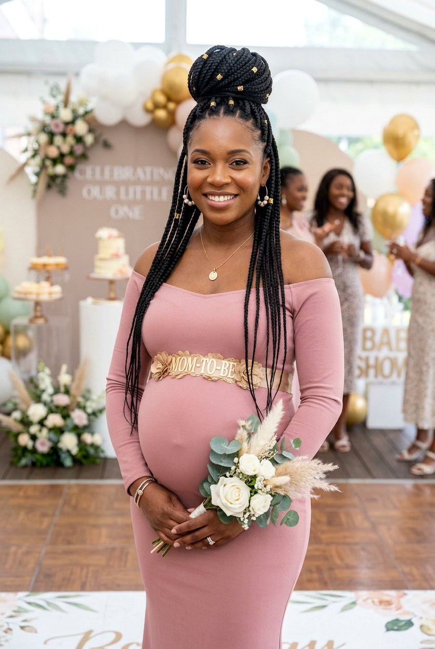 Baby Shower Box Braids Updo - 20 baby shower hairstyles - 20 baby shower hairstyles