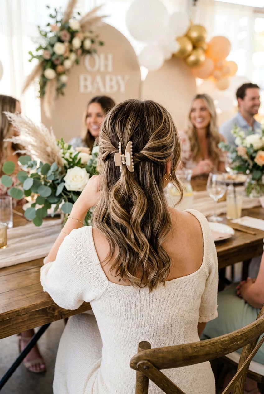 Baby Shower Claw Clip Hairstyle - 20 baby shower hairstyles - 20 baby shower hairstyles