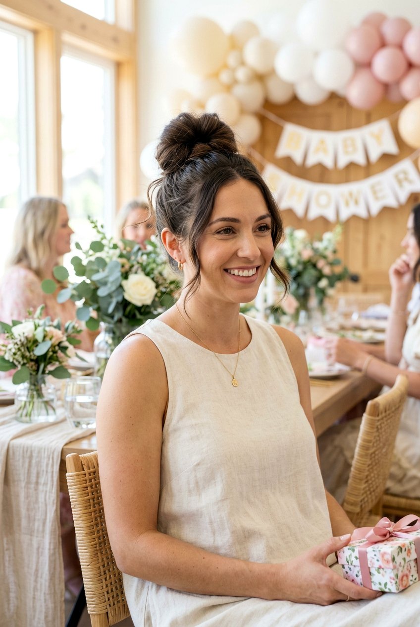 Baby Shower Top Knot - 20 baby shower hairstyles - 20 baby shower hairstyles