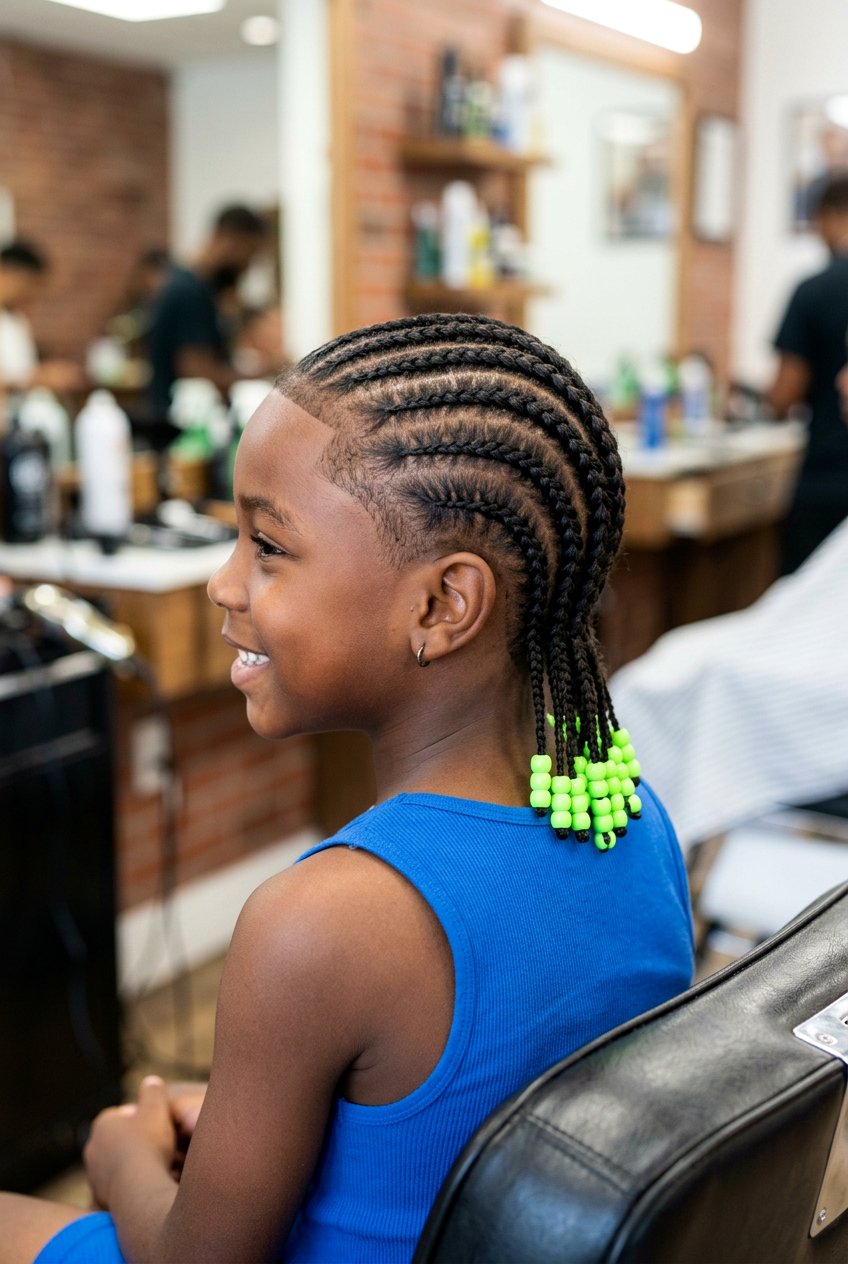 Backwards Boys Cornrows With Neon Beads - 20 boys cornrows with beads - 20 boys cornrows with beads