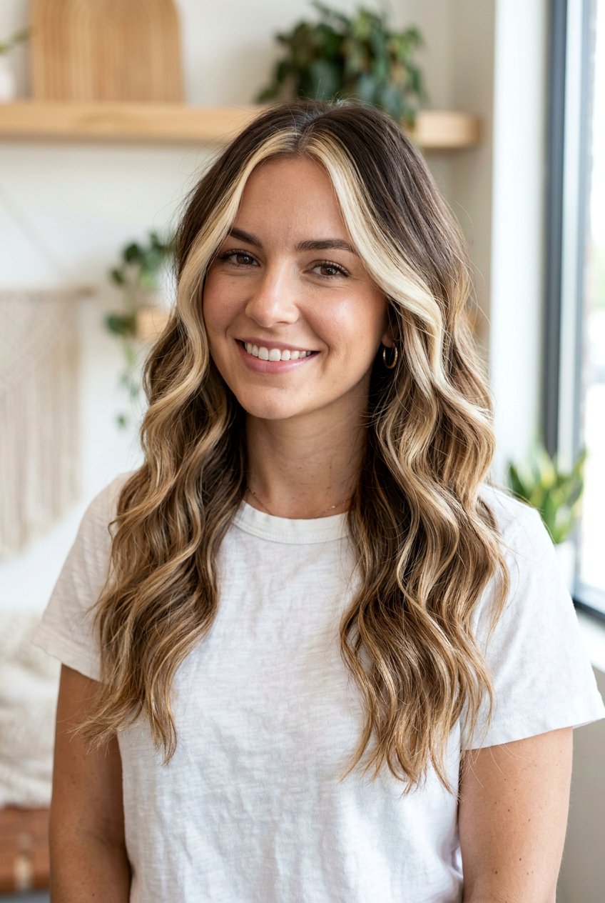 Balayage Brunette With Blonde Money Piece - 20 subtle blonde money piece on brunette - 20 subtle blonde money piece on brunette