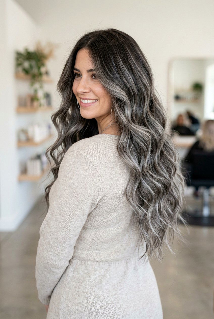Balayage Gray Blending For Brunettes - 20 gray coverage color for brunettes - 20 gray coverage color for brunettes
