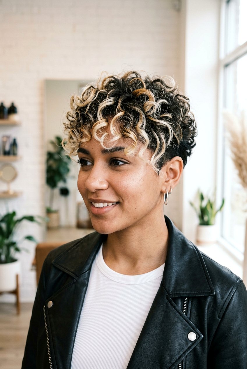 Balayage Highlights Blend on Curly Pixie Cut - 20 blonde balayage for curly hair - 20 blonde balayage for curly hair