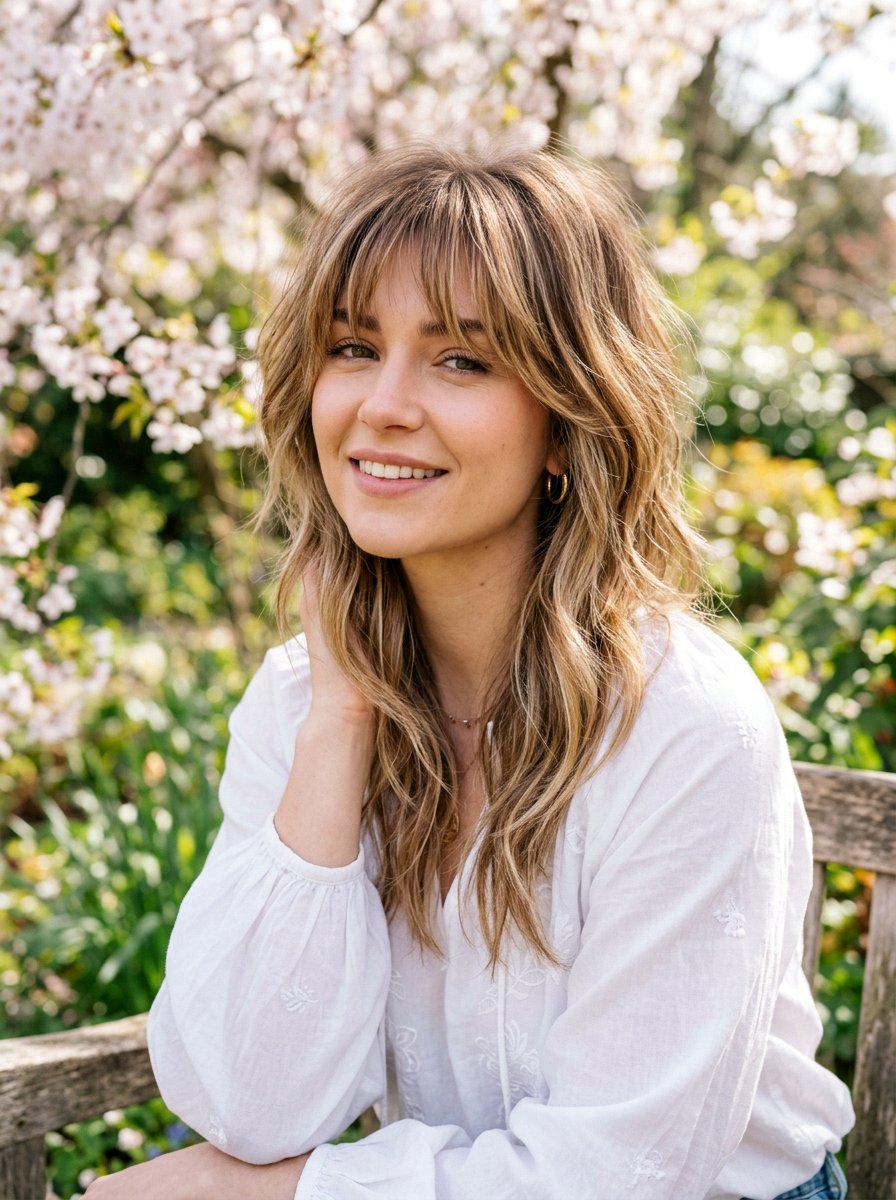 Balayage Layered Wolf Cut With Soft Bangs - 20 layered wolf cut with soft bangs - 20 layered wolf cut with soft bangs