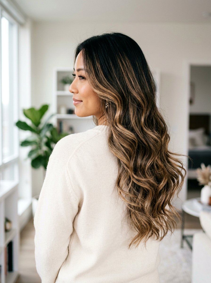 Balayage On Long Black Layers - 20 subtle balayage for black hair - 20 subtle balayage for black hair