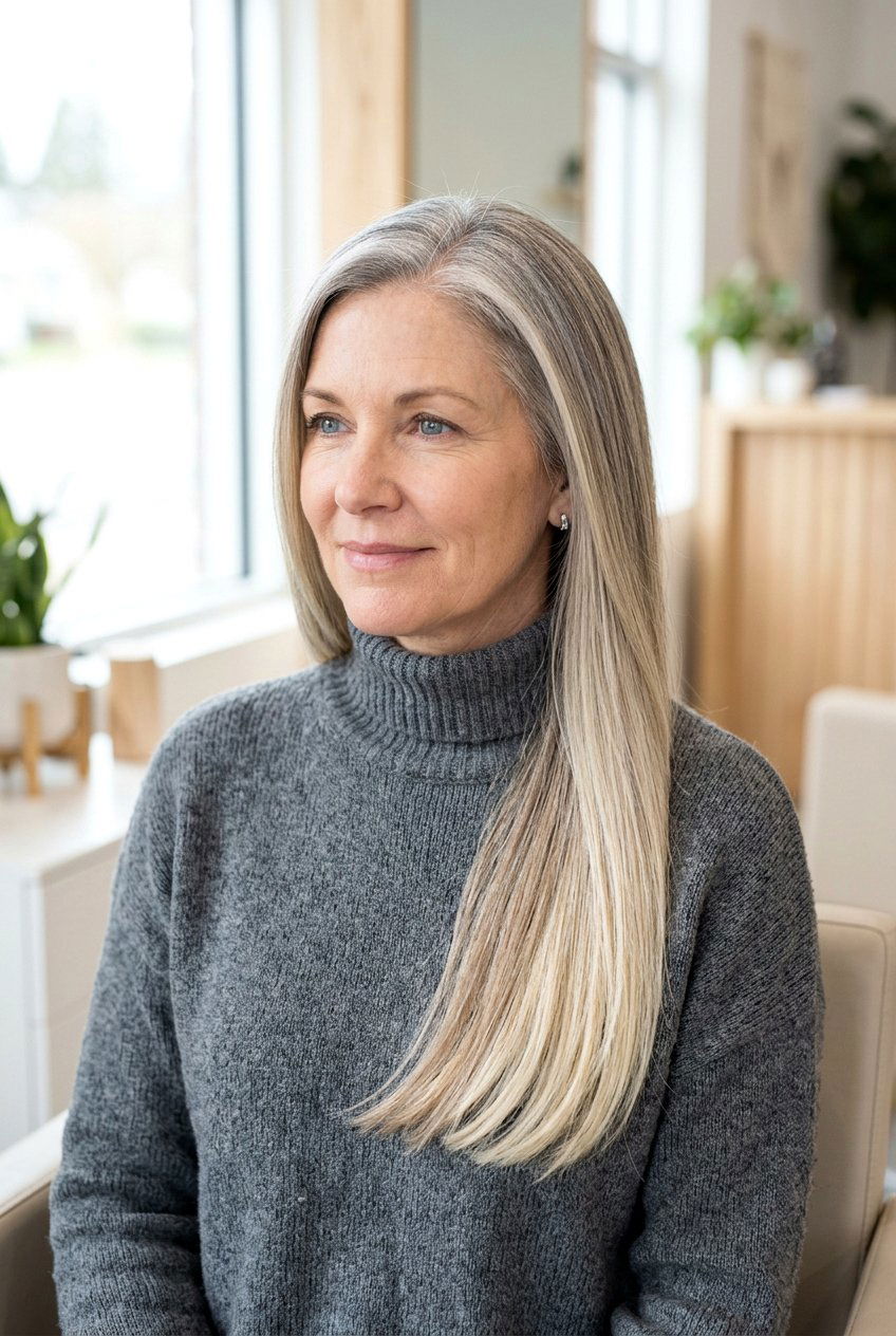 Balayage Root Stretch on Gray Roots - 20 balayage for gray blending - 20 balayage for gray blending