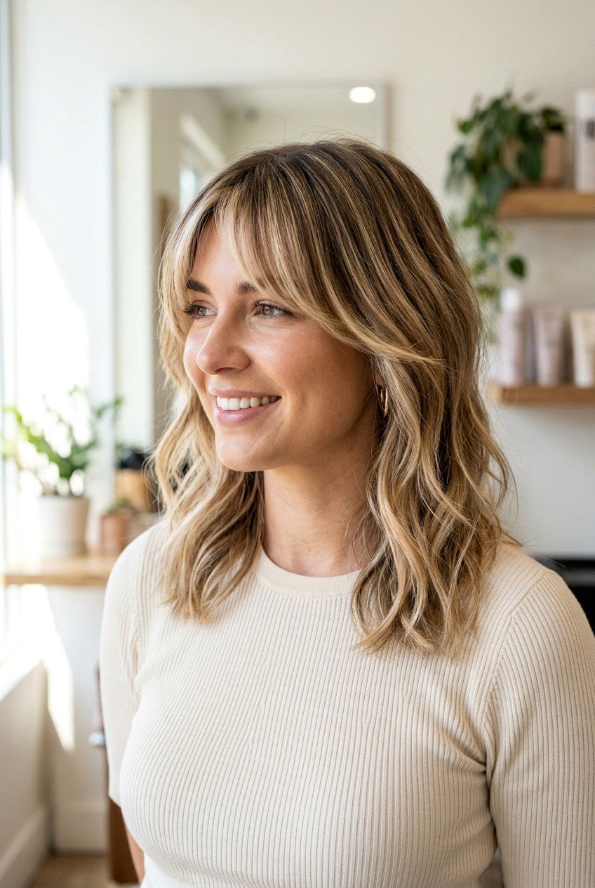 Balayage on Medium Hair with Curtain Bangs - 20 balayage for medium length hair - 20 balayage for medium length hair