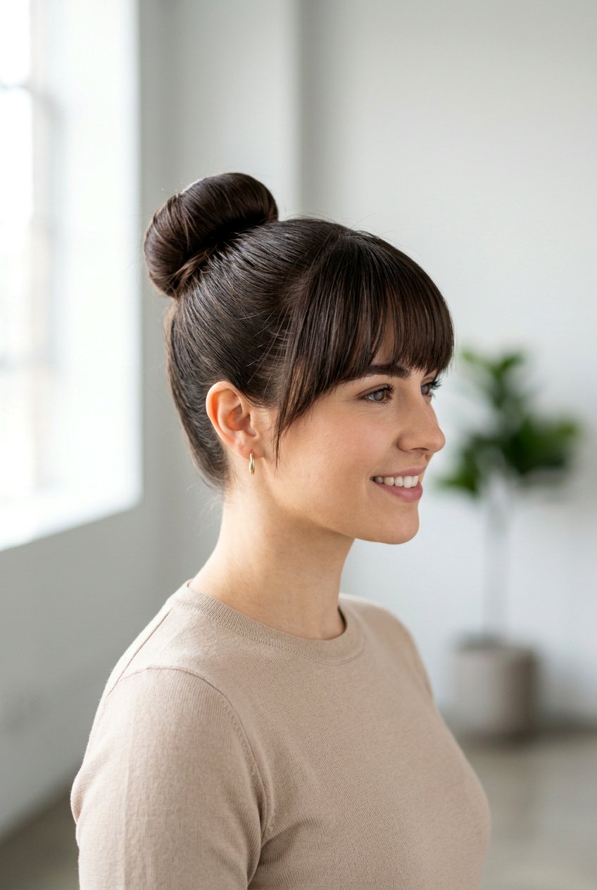 Ballerina Bun With Bangs - 20 ballerina bun hairstyle