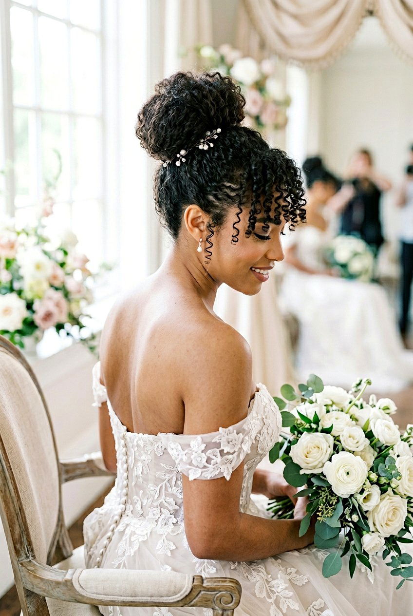 Ballerina Bun With Curly Bangs - 20 bridal bun with curls in front - 20 bridal bun with curls in front