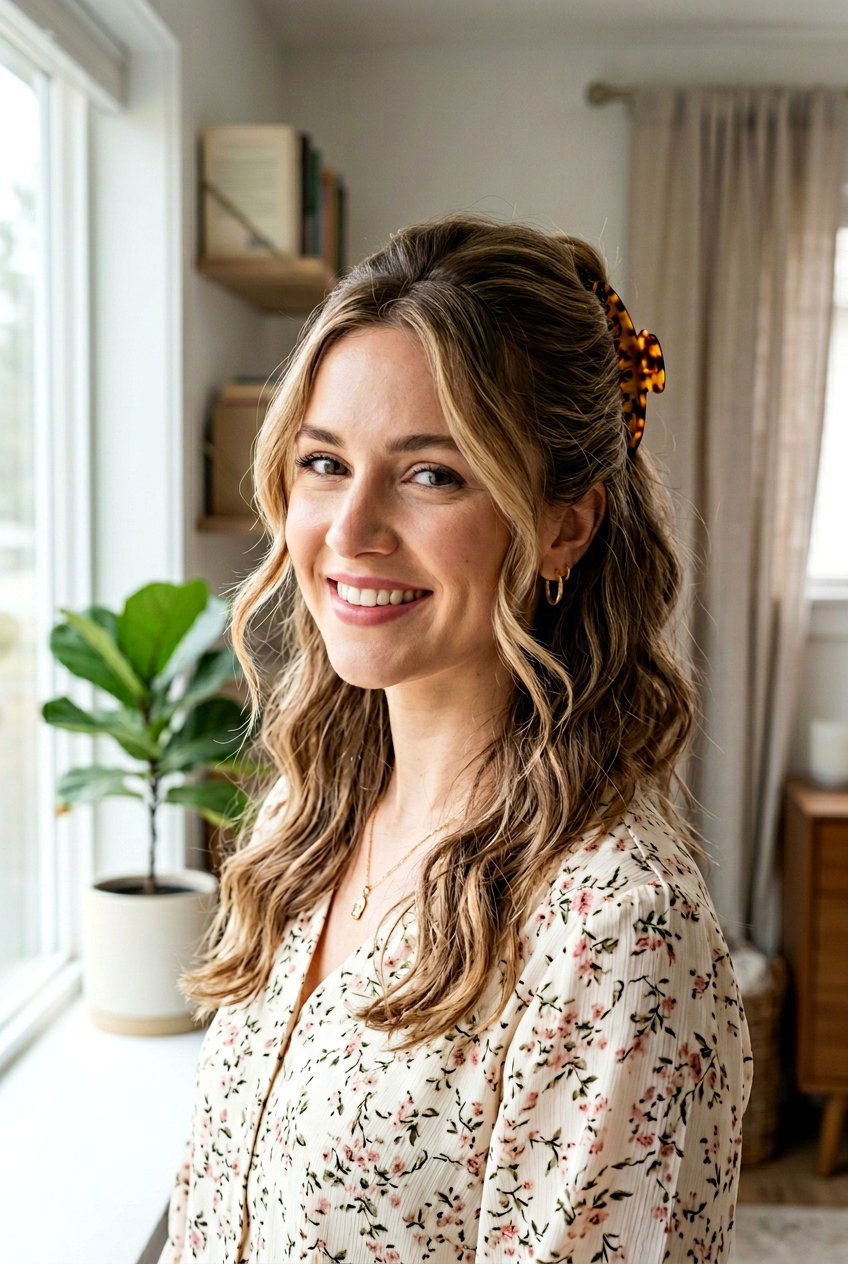 Banana Clip Half Up With Face Framing Pieces - 20 banana clip hairstyles - 20 banana clip hairstyles