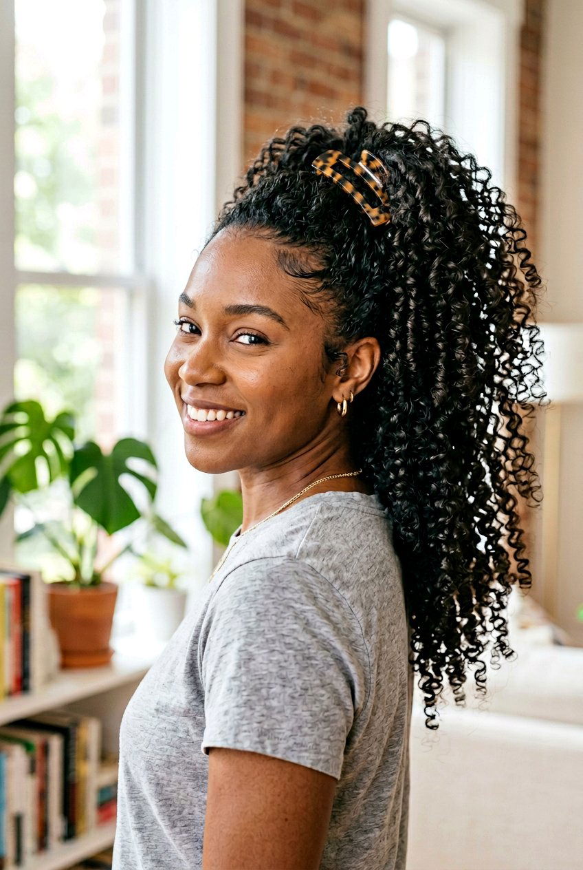 Banana Clip High Curly Ponytail - 20 banana clip hairstyles - 20 banana clip hairstyles