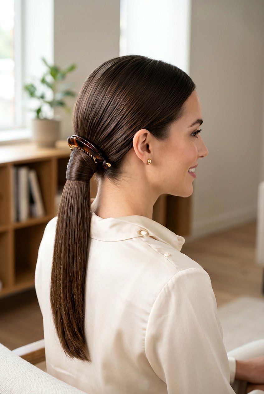 Banana Clip Low Wrapped Ponytail - 20 banana clip hairstyles - 20 banana clip hairstyles